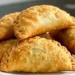Empanadas fritas doradas rellenas de carne servidas con salsa picante
