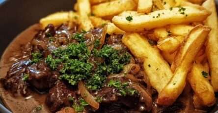 carbonade flamande maison mijotée dans une cocotte avec pain d’épices et bière brune