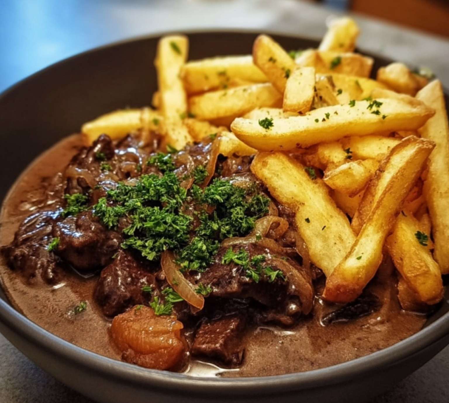carbonade flamande maison mijotée dans une cocotte avec pain d’épices et bière brune