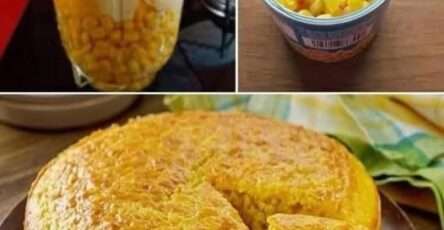 Pan de elote dorado y cremoso recién horneado en licuadora