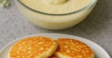 Panqueques esponjosos de manzana servidos con frutas y miel