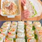 rouleaux de piadina farcis garnis de dinde, saumon et fromage