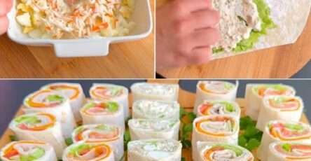 rouleaux de piadina farcis garnis de dinde, saumon et fromage