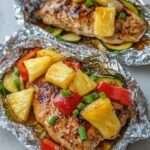 Pollo teriyaki al horno con piña, pimientos y verduras en papel de aluminio