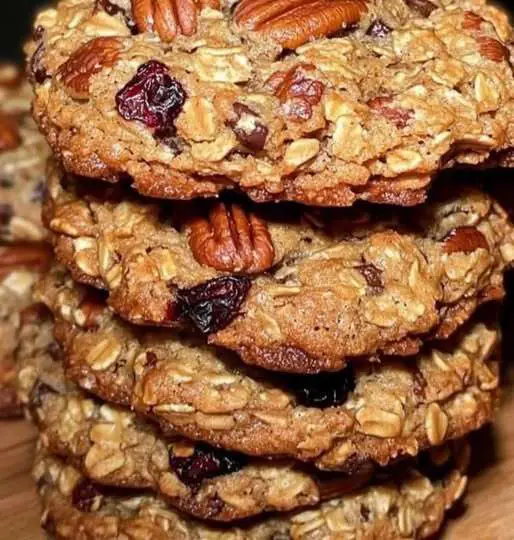 Galletas de avena con nueces y pasas recién horneadas sobre bandeja