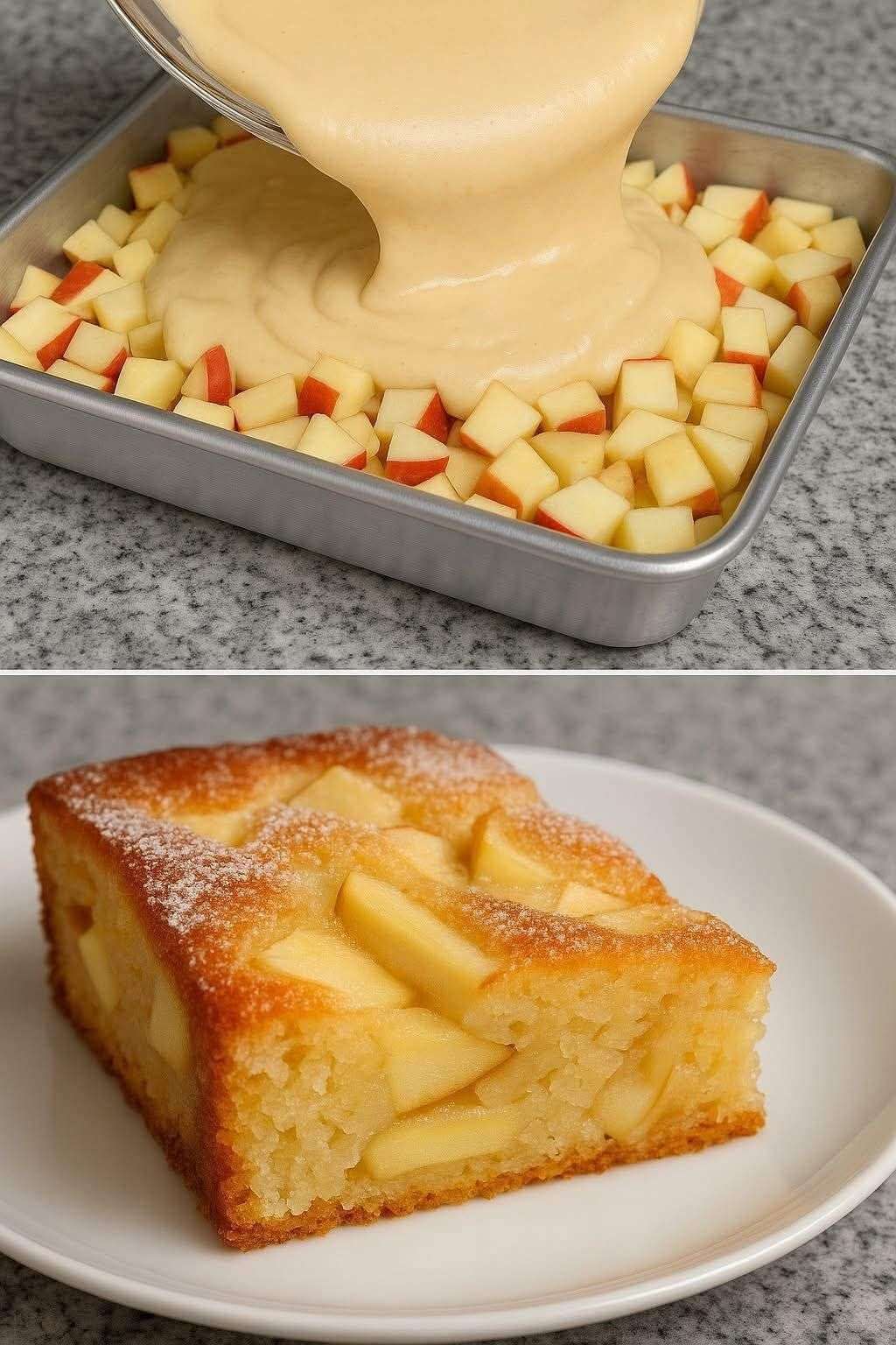 Bizcocho de manzana casero esponjoso con canela recién horneado en molde tradicional