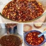 Salsa macha tradicional casera en frasco con chiles y aceite