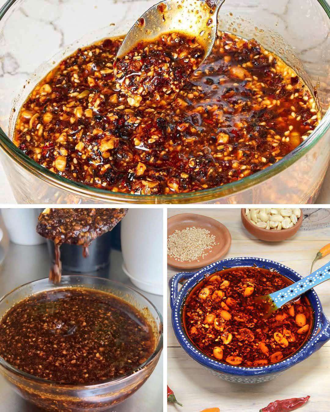 Salsa macha tradicional casera en frasco con chiles y aceite