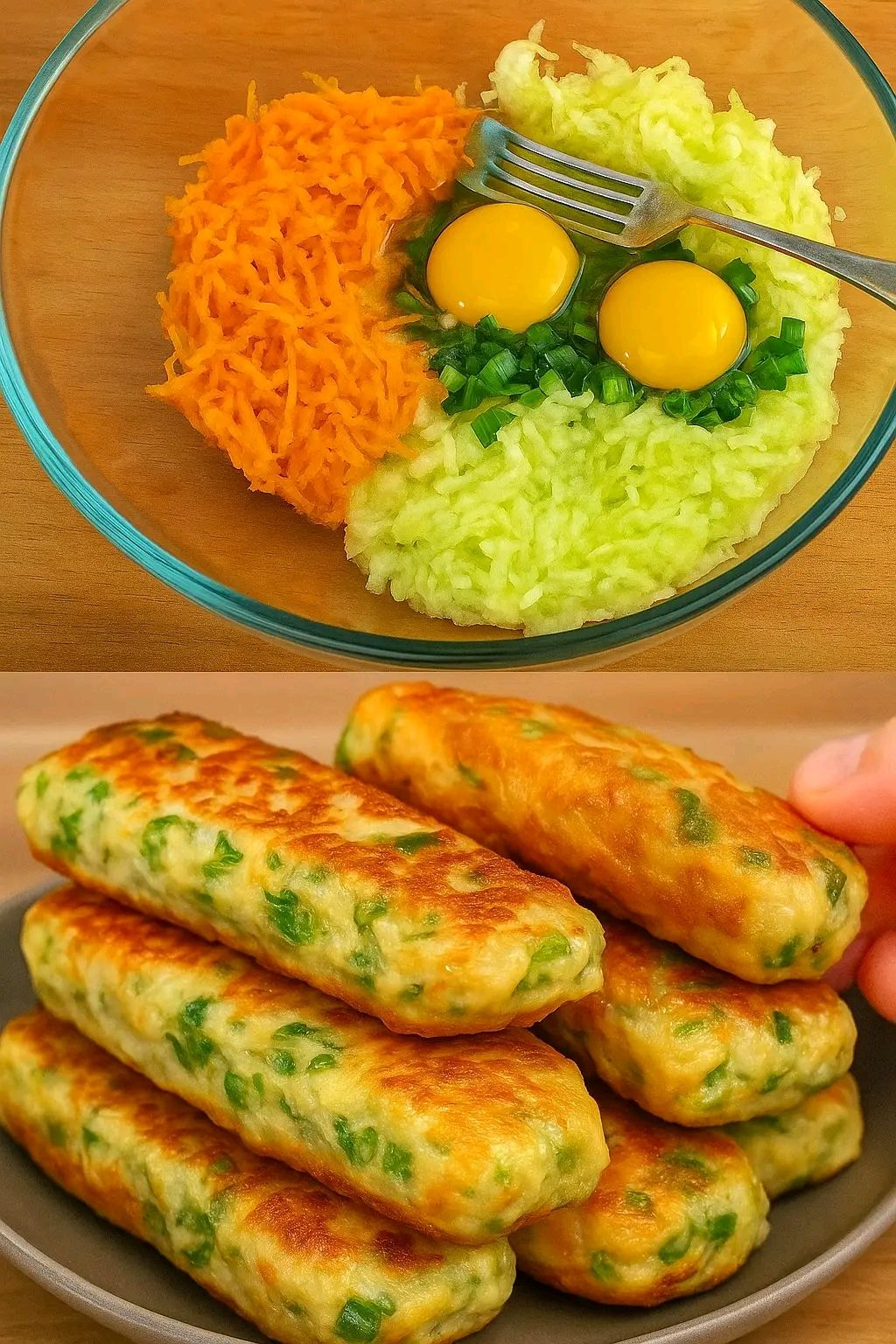 Albóndigas de verduras crujientes doradas, servidas con salsa de yogur y hierbas