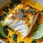 Curry express de poisson au lait de coco servi avec riz basmati et coriandre fraîche