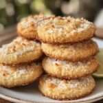 Galletas keto doradas con coco y ralladura de limón sobre bandeja de hornear