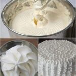 Crème chantilly maison fouettée, dressée à la poche sur un dessert