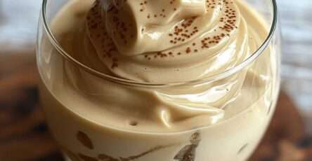 verrines de mousse de café glacée allégée avec cacao et grains de café