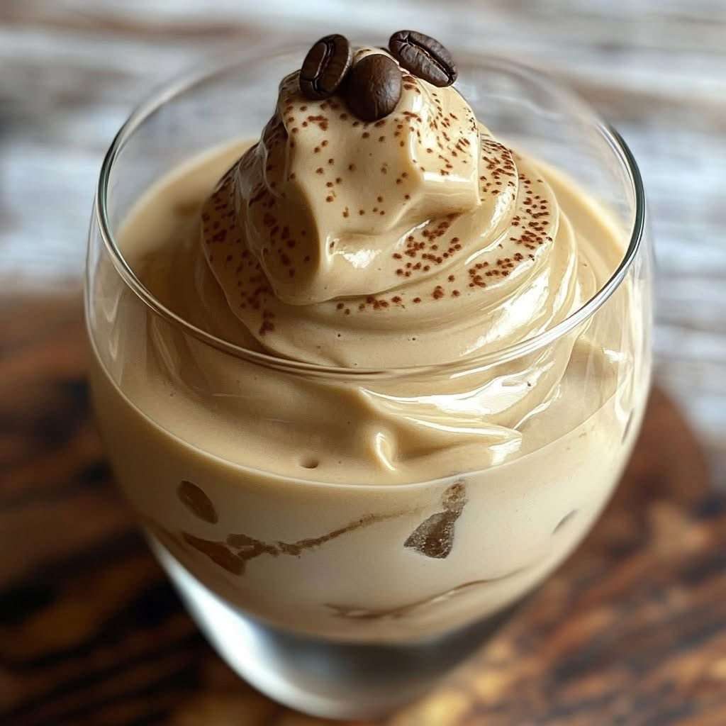 verrines de mousse de café glacée allégée avec cacao et grains de café