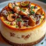 Cake salé moelleux aux champignons, comté et noisettes, tranché et prêt à servir