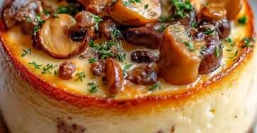 Cake salé moelleux aux champignons, comté et noisettes, tranché et prêt à servir