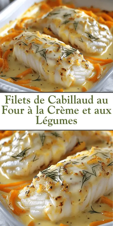 Filets de cabillaud cuits au four nappés de crème avec légumes colorés