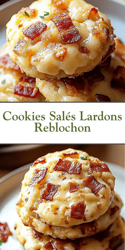 cookies salés au reblochon et lardons dorés sur une planche rustique