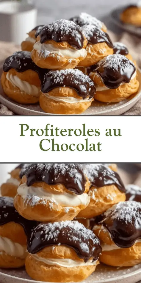 profiteroles au chocolat maison nappées de ganache brillante sur une assiette blanche