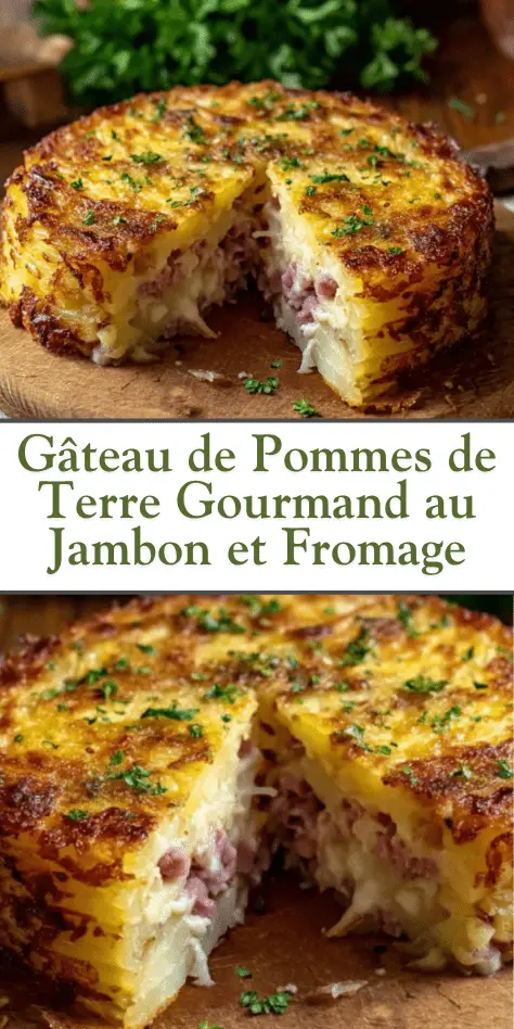 gâteau de pommes de terre au jambon et fromage fondant doré dans un plat à gratin