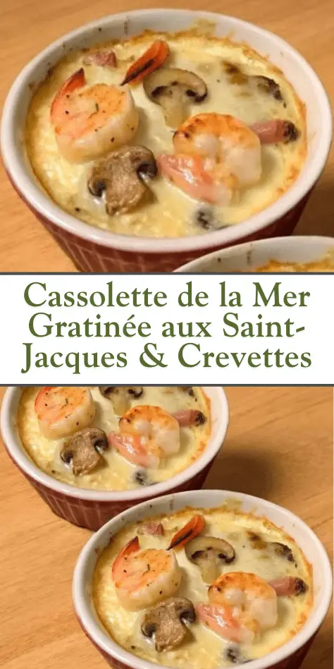 Cassolettes de fruits de mer gratinées avec crème et persil frais