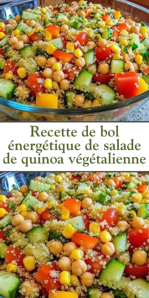 Bol coloré de salade de quinoa végétalienne aux légumes frais et pois chiches