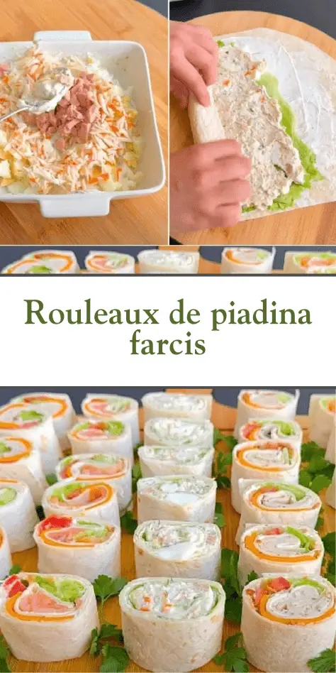 rouleaux de piadina farcis garnis de dinde, saumon et fromage