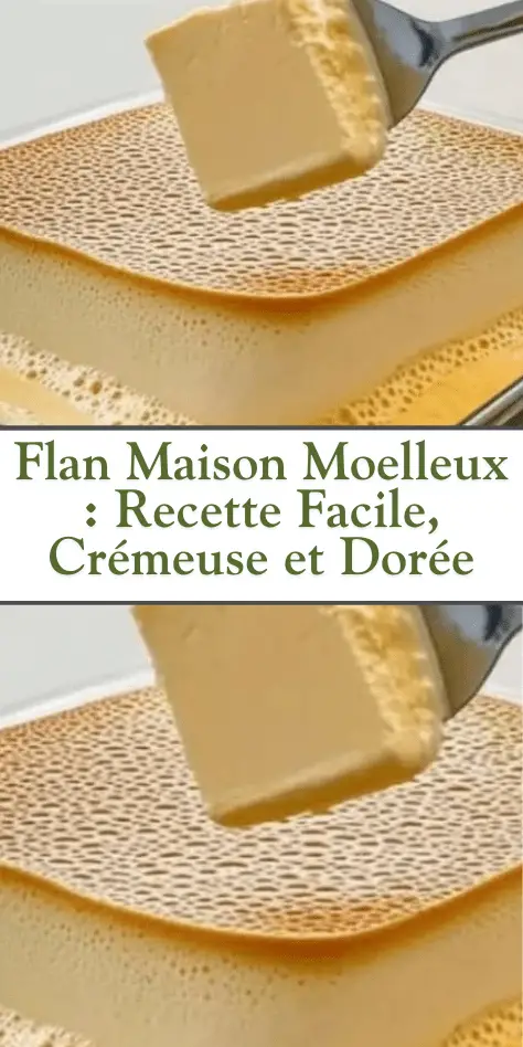 Tranche de flan maison moelleux, doré et lisse, servie sur une assiette avec cuillère