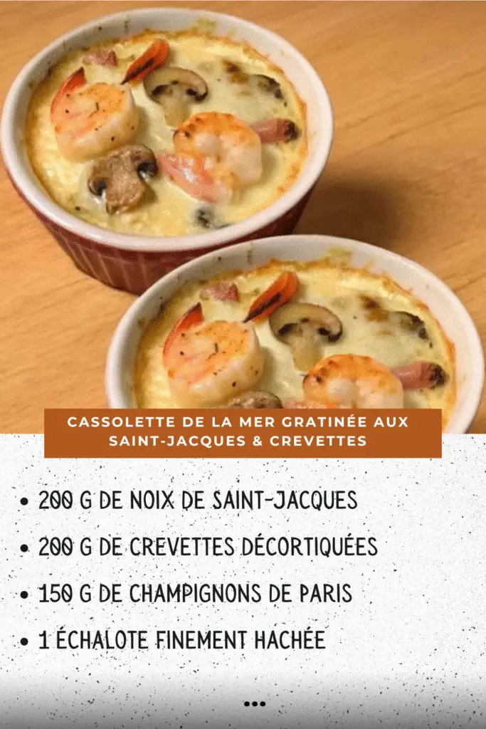 Cassolettes de fruits de mer gratinées avec crème et persil frais