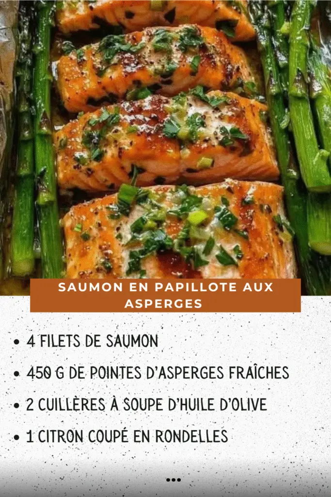 Saumon en papillote aux asperges cuit au four avec citron et ail
