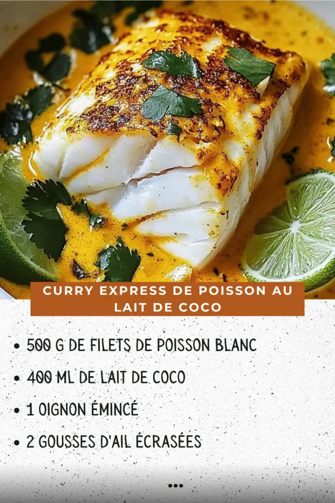Curry express de poisson au lait de coco servi avec riz basmati et coriandre fraîche