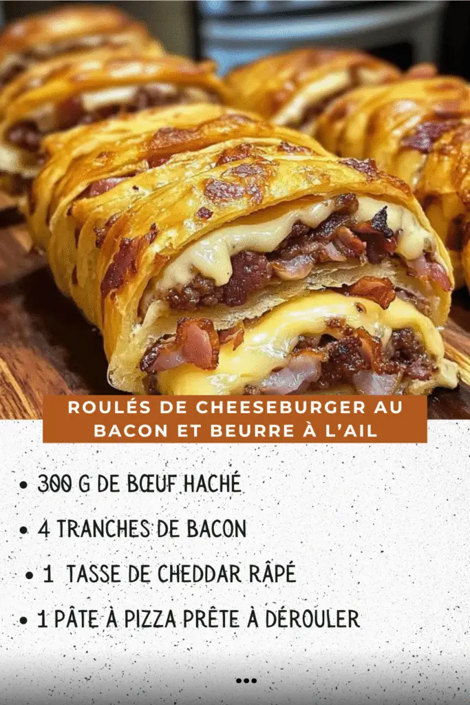 Roulés de cheeseburger au bacon croustillant, fromage fondu et beurre à l’ail doré