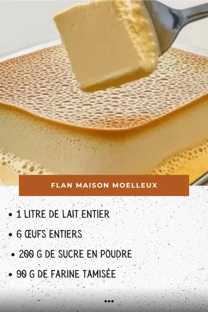 Tranche de flan maison moelleux, doré et lisse, servie sur une assiette avec cuillère
