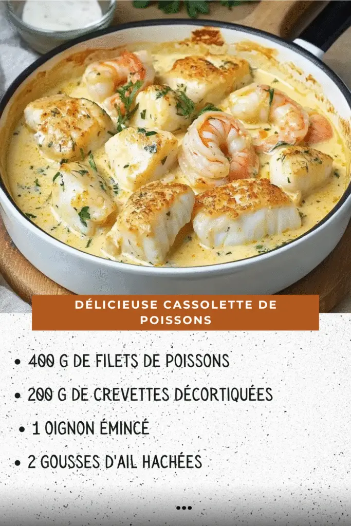 Délicieuse cassolette de poissons gratinée au four