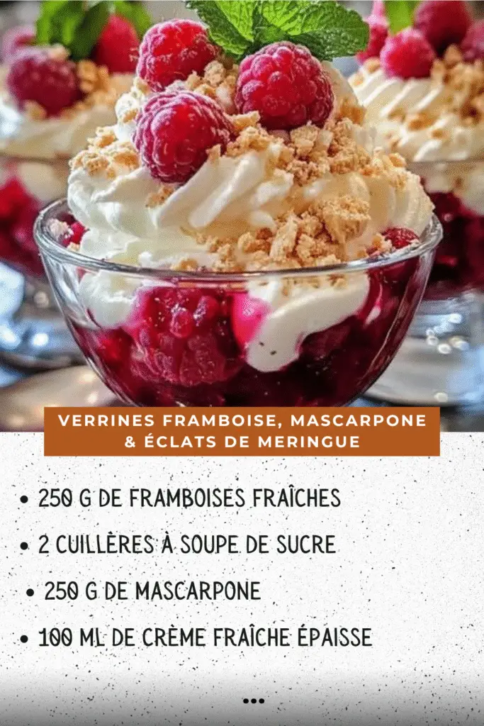  Verrines framboise mascarpone meringue en présentation de dessert élégant