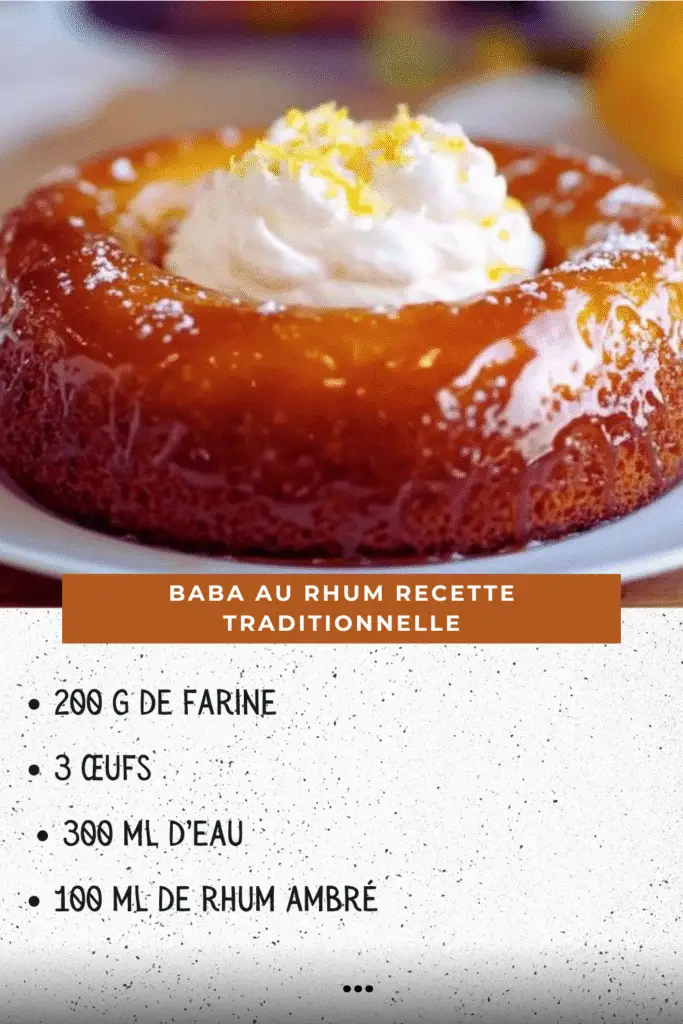 Baba au rhum moelleux nappé de sirop et garni de chantilly