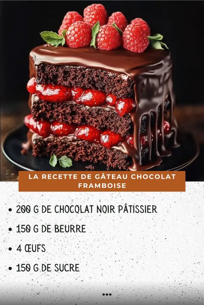 Gâteau chocolat framboise avec glaçage brillant et framboises fraîches