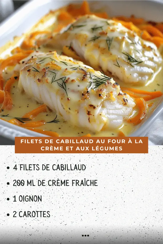 Filets de cabillaud cuits au four nappés de crème avec légumes colorés