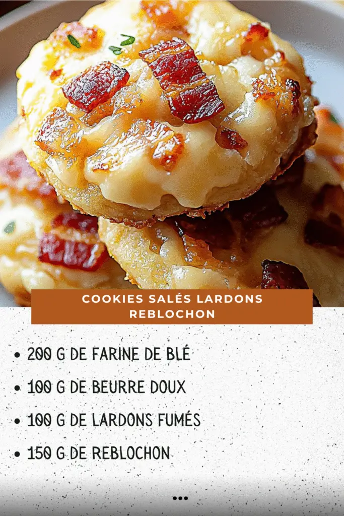 cookies salés au reblochon et lardons dorés sur une planche rustique