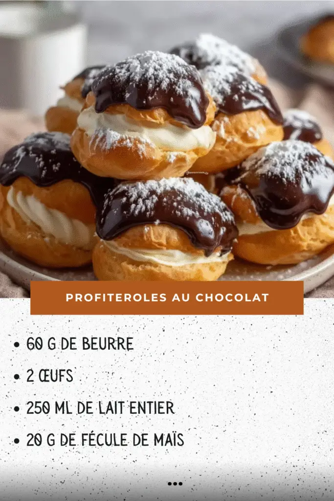 profiteroles au chocolat maison nappées de ganache brillante sur une assiette blanche