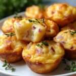 mini muffins salés dorés au fromage et oignons rouges dans un plat de service