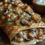 Crêpes au poulet, champignons et sauce crémeuse