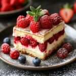 Tiramisu aux framboises et fruits rouges en verrines avec crème mascarpone et feuilles de menthe