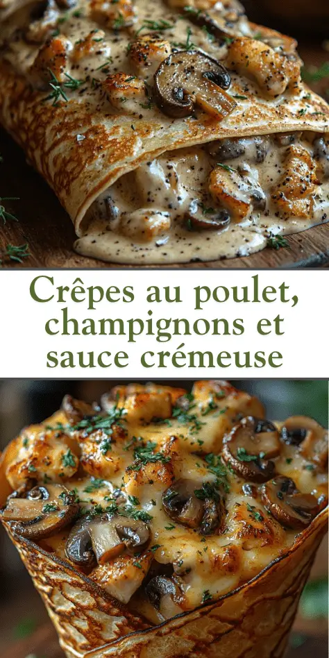 Crêpes au poulet, champignons et sauce crémeuse