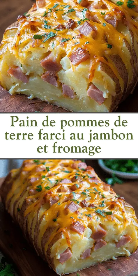 Pain de pommes de terre farci au jambon et au fromage doré et fondant