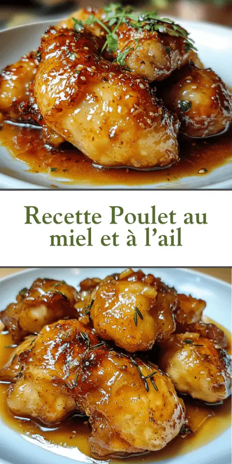 Assiette de poulet au miel et à l’ail nappée de sauce brillante avec graines de sésame et persil frais