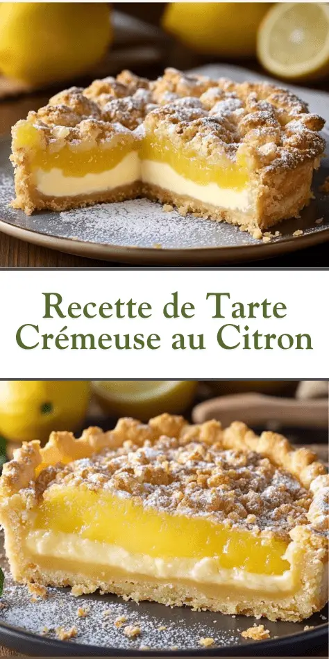 Tarte au citron à la croûte dorée et à la garniture lisse, surmontée de crème fouettée et zestes de citron