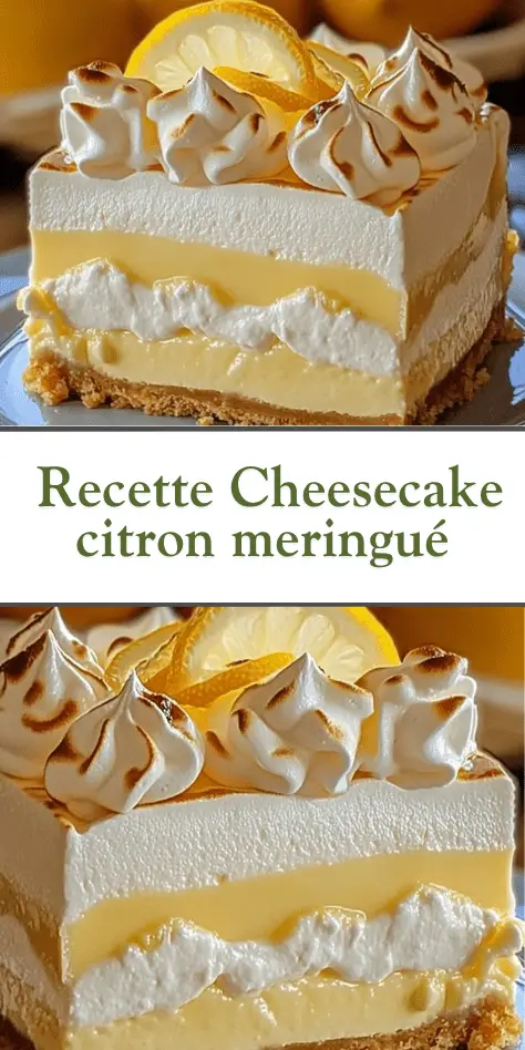 Cheesecake citron meringué à trois couches avec base biscuitée, lemon curd et meringue dorée