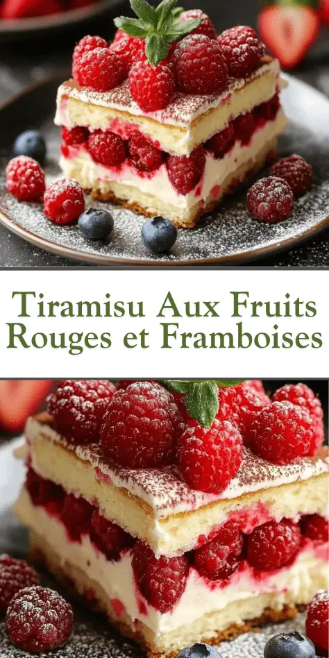 Tiramisu aux framboises et fruits rouges en verrines avec crème mascarpone et feuilles de menthe