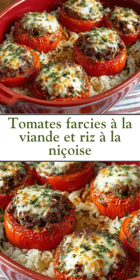 Tomates farcies au riz et viande hachée gratinées au four avec herbes de Provence